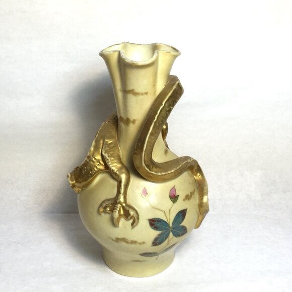 Victoria Carlsbad Art Nouveau Dragon Vase Gold and Floral Accents Please Read - Picture 4 of 15